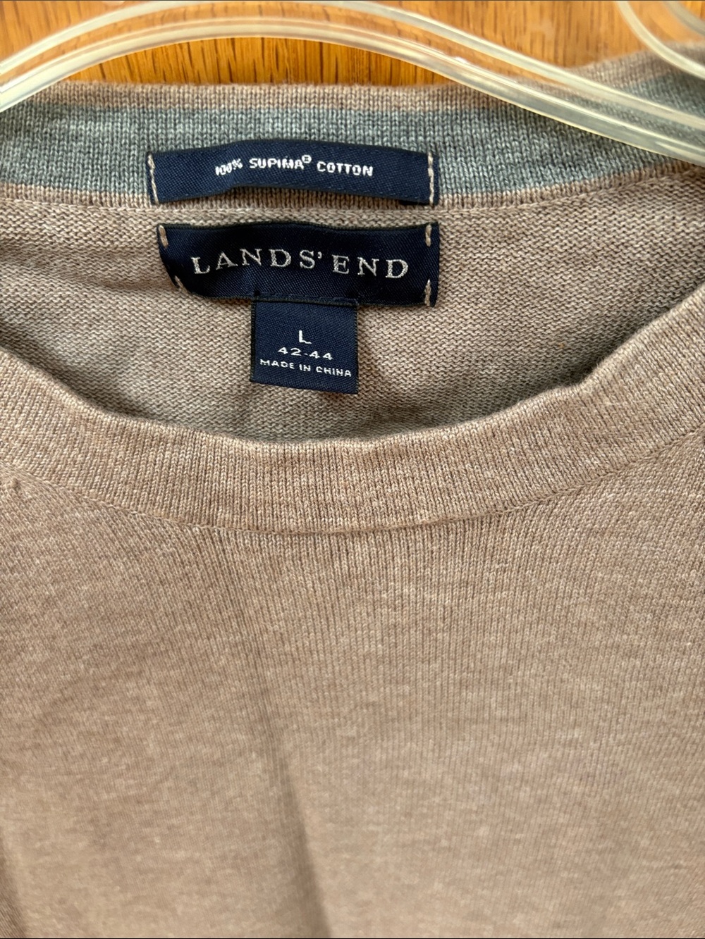 Lands' End Men's Supima Cotton Crew Neck Long Sleeve Sweater Tan Taupe L